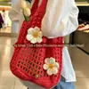 Bolsa de Palha Trançada à Mão Vazada para Mulheres, Estilo Casual Preguiçoso de Verão, Bolsa de Palha de Grande Capacidade, Bolsa de Ombro para Praia de Férias na Beira-Mar