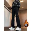 Calça jeans masculina reta slim fit com leve boca de sino, coleção outono/inverno 2006, novo estilo com forro de fleece, vibe americana, calça masculina longa high-street