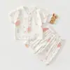Conjunto de Verão Dividido para Bebê, Fino, Algodão Tianzhu Gaze, Manga Curta, Shorts, Roupa de Casa Infantil