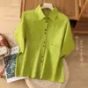 Camisa de Algodão e Linho Cor Sólida Estilo Vintage Verão 2026 para Mulheres, Camisa Artística com Cor Lavada e Gola de Lapela, Top Leve Elegante