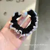 Cinta para el Cabello de Perlas Blancas y Negras Estilo Coreano Seleccionada Cuidadosamente Anillo para el Cabello de Encaje Fruncido Sensación de Alta Gama Banda Elástica de Encaje de Roble