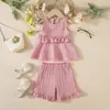 2025 novo em estoque verão meninas sem mangas babados shorts terno fino respirável transfronteiriço uma geração de cabelo