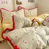 Juego de cuatro piezas de algodón puro Clase A, ropa de cama de gasa de doble capa, funda de edredón 100% algodón, sábana bajera, funda de edredón, juego de tres piezas para dormitorio universitario 4