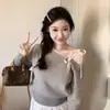 Camiseta Base de Manga Larga Asimétrica de un Hombro de Moda para Mujer, Nuevo Estilo Corto Ajustado Otoño e Invierno, Suéter Único y Adelgazante con Tirantes