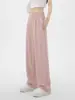 Traje de Seda Helada AliExpress Pantalones Casuales para Mujer Verano 2025 Nuevo Cintura Alta Rectos Ajustados Pierna Ancha Pantalones Largos