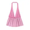 Venta al por mayor de ropa para mujer transfronteriza: Nuevo conjunto de verano estilo europeo y americano: top corto de cuello halter + pantalones casuales rectos holgados de pierna ancha