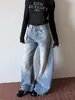 Pantalones vaqueros de pierna ancha estilo retro americano de talle alto favorecedores con estampado de bambú para mujer, novedad de principios de primavera 2027
