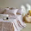 Juego de Cuatro Piezas de Colcha de Mezcla de Algodón Tencel Lino para Verano, Colcha Refrescante de Verano, Lavable y Apta para Lavadora, Colcha Delgada Estampada de Seda de Hielo