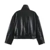 Chaqueta de motociclista suelta de cuero sintético retro estilo americano, nuevo abrigo corto de moda de otoño con cuello alto para mujer