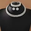 Juego de Collar y Aretes Transfronterizo Europeo y Americano para Novia Boda Simple Combinable Precioso Lujo Ligero Cadena Grabada Juego de Pedrería