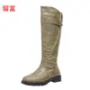 Nuevas botas largas de comercio exterior 2026 invierno deseo sitio independiente de Amazon botas de cuero para mujer de talla grande planas de comercio exterior europeo y americano