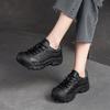 Zapatos Nuevos Jiejie de Shanghái para Otoño e Invierno con Punta Redonda y Cordones Delanteros Dedo Gordo Feo Lindo Ligeros Simples Modernos de Cuero para Mujer