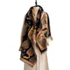 Manta Europeia e Americana Outono e Inverno Lenço Atmosférico Feminino Imitação de Caxemira High-End Lenço com Estampa de Gato com Manta