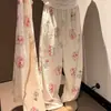 Calça de Pijama Feminina de Verão Hello Kitty Longa Rosa Doce Fofa Confortável Respirável Calça de Casa Pode Ser Usada Fora