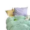 ¡Estilo blogger! Juego de cuatro piezas de algodón puro lavado con bloques de color, sábana a rayas, juego de decoración suave de tres piezas para dormitorio estudiantil