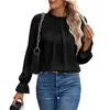 Camisa Amazon Europeia e Americana Transfronteiriça 2025 Manga Longa Plissada Gola Redonda Casual Solta para Mulheres com Design Francês