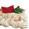 Ins juego de cuatro piezas de ropa de cama de felpa de terciopelo de leche engrosada funda de edredón con bordado de dibujos animados sábana juego de tres piezas de terciopelo de coral