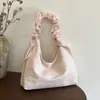 Bolsa Grande Capacidade Estilo Coreano Bolsa de Ombro Feminina 2026 Nova Simples Bolsa de Lona de Nylon Bolsa de Ombro Único Plissada Transversal
