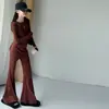 Conjunto de Calça Flare Alta Elasticidade para Meninas, Novo Estilo de Outono, Blusa de Manga Longa com Gola Redonda Macia, Caimento Fluido, Casual, Roupa Infantil da Moda
