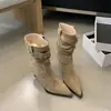 Botas de moda Chuyuji elegantes y versátiles de punta fina para mujer, nueva colección de otoño, botas elegantes de corte ajustado, botines de ante con estampado de leopardo
