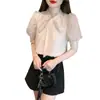 Camisa de Manga Corta con Manga Abullonada para Mujer Verano 2023 Nueva Blusa de Chifón con Lazo Nicho Chic Camisa Hermosa