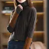 Otoño e Invierno nuevo estilo suéter de lana con mangas de color a juego cuello alto suéter de canalé ropa interior para mujer estilo perezoso camisa de punto gruesa para debajo