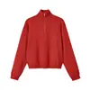 Fábrica de Ropa para Mujer Transfronteriza Venta al por Mayor 2026 Venta al por Mayor Primavera y Otoño Nuevo Manga Larga Cuello Alto Casual Cremallera Roja Tejido