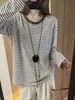 2026 Súper Caliente Casual Rayas Manga Larga Camiseta para Mujer Principios de Otoño Versátil Perezoso Holgado Adelgazante Cómodo Top