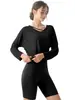 Conjunto de três peças para yoga de alta elasticidade com sensação de segunda pele para mulheres, shorts de ginástica de cintura alta com controle de barriga e levantamento de glúteos, conjunto esportivo para Pilates e corrida