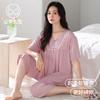 Pijama con Almohadillas para el Pecho para Mujer, Verano Algodón Seda Manga Corta Delgado Sensación Fresca de Verano Madres de Mediana Edad Ropa de Casa de Modal