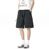Shorts de trabajo de secado rápido estilo americano con cordón para hombre, shorts deportivos finos holgados rectos de verano, pantalones casuales de longitud media para hombre