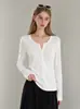 Blusa de Malha Justa para Mulheres, Roupa Íntima para Primavera/Outono, Suéter Fino com Decote V, Camiseta de Manga Longa Slim Fit, Estilo Curto de Inverno 0567