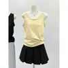 Top Básico de Cuello Redondo Simple Sin Mangas para Mujer Verano Copo de Nieve Algodón Ropa Exterior Chaleco de Tirantes Anchos Blanco