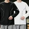 Camiseta informal de manga larga con cuello redondo, color liso, versátil, para hombre, otoño 2026, corte holgado, top moderno