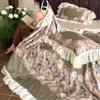Juego de Cama de Lujo Retro de 60 Hilos, Doble Cara, Tencel Lenzing, Colcha de Verano, Faldón de Cama, Juego de Cuatro Piezas con Encaje, Suave como la Seda para Dormir Desnudo, Colcha para Aire Acondicionado
