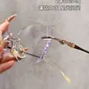 Óculos sem Aro Ultra Leves de Titânio Puro com Corte Diamantado para Mulheres com Miopia Podem Ser Equipados com Lentes de Grau sem Aro, Luz Azul e Toque de Alto Padrão