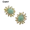 ME092 estilo de negocios chapado en oro real de 18K aretes de piedra semipreciosa natural forma de pétalo en la oreja de piedra de cristal morado
