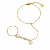Pulseira de Aço Inoxidável Cruzada Fashionável Tendência Estilo Ins Corrente para Dorso da Mão Cravejada com Zircônia Banhada a Ouro 18K Real À Prova d'Água Resistente à Descoloração Joia para Mão