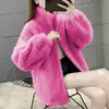 Casaco da moda feminina Ins inverno forrado de lã engrossado de lã dupla face gola vertical suéter quente Cardigan feminino com zíper de lã