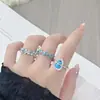 Anillo de Esmalte Azul Hielo Microincrustado Estilo Disco Roto para Mujer, Blanco, Anillo de Dedo Índice Moderno y Fresco, Anillo Versátil de Nicho