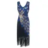 Vestido Gatsby Anos 1920 Retrô com Lantejoulas, Franjas e Pedrarias, Elegante Vestido de Noite para Adultos
