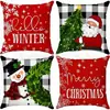 Fronha de almofada de Natal xadrez estilo americano, capa de almofada quadrada xadrez de flanela curta com floco de neve, capa de almofada para quarto