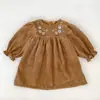 Vestido para Niña Bebé con Cuello Bordado de Manga Larga de Pana Estilo Coreano Primavera y Otoño Estilo Niña Pequeña Vestido de Princesa