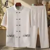 Traje Casual Bordado da Moda 2026 para Homens, Conjunto de Verão para Pais de Meia-Idade, Traje Tang Gola Alta Estilo Chinês