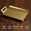Bandeja Retangular Escandinava Placa Dourada Comercial com Duas Alças Fundo Plano Tamanho Grande Prato para Confeitaria Sobremesa Prato de Jantar Espessado