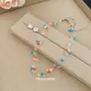 Conjunto de Brincos e Colar de Gato com Pedras Strass Dopamina de Verão, Estilo Coreano Doce e Delicado Versátil Joias de Alto Padrão