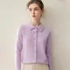 Cardigã de malha 100% cashmere com gola polo para outono e inverno para mulheres, suéter de manga comprida, blusa de malha com gola