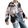 Camisa Estampada Tie-Dye Primavera e Outono Feminina 2025 Nova Retro Estilo Hong Kong Manga Longa para Homens e Mulheres Design Moderno
