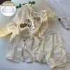 Pijama lindo de gato para mujer en verano, con copas en el pecho, cuello redondo, cárdigan casual, conjunto cómodo para casa para personas petite