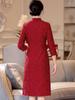 Vestido de novia rojo Cheongsam para suegra, primavera 2025, de siete mangas, talla grande, encaje, talla pequeña